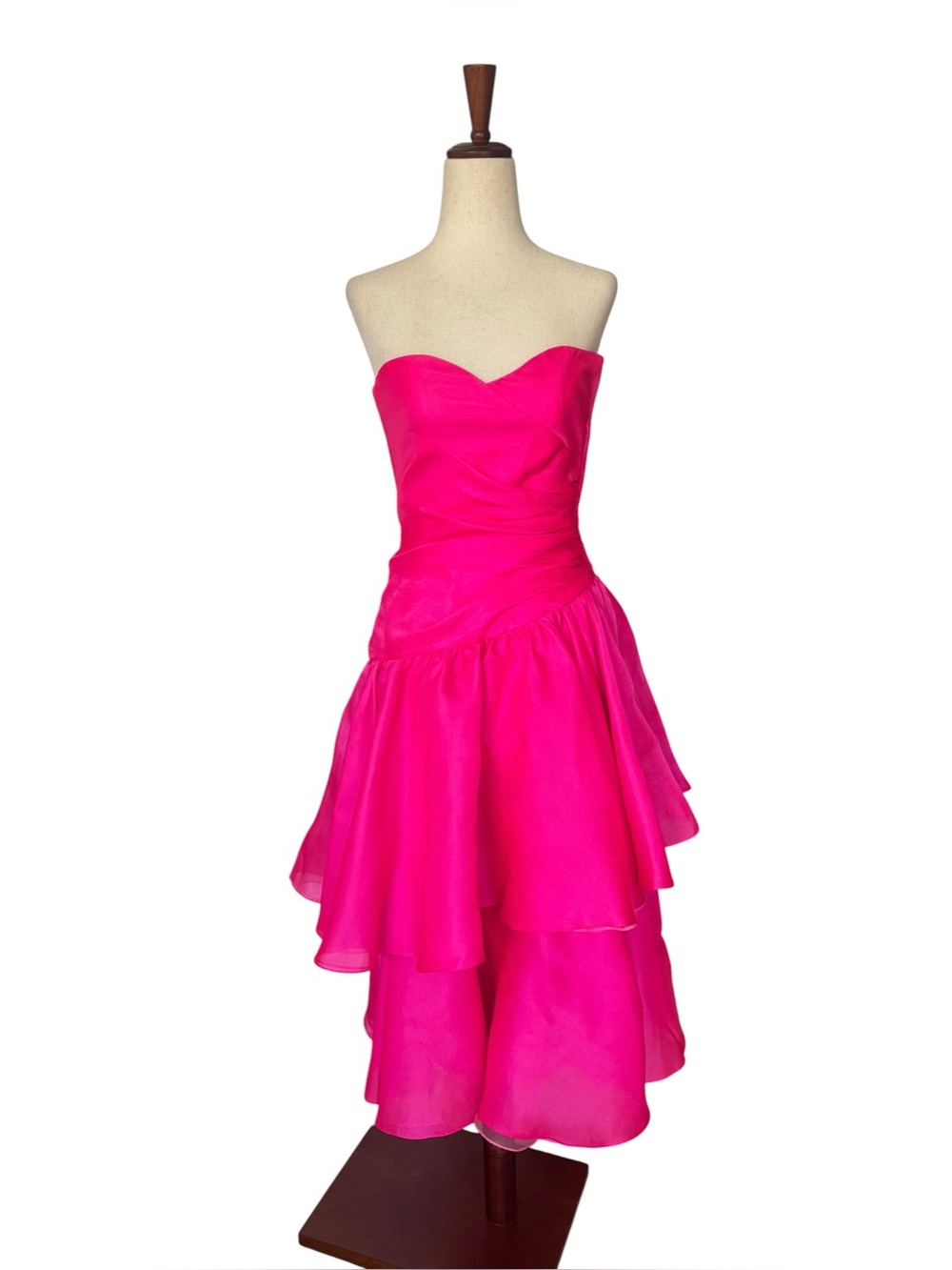 Vintage 80s Albert Nipon Strapless Hot Pink Silk Cocktail Dress XS